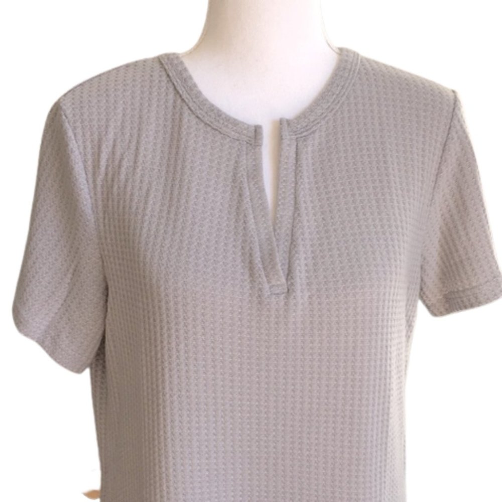 WNEEDU Womens Tunics Waffle Knit T-Shirt V-Neck Size L